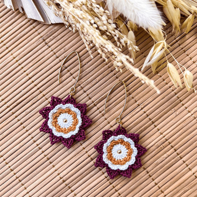Boucles d’oreilles fleurs Corolles ~ L ~ Burgundy / Terracotta
