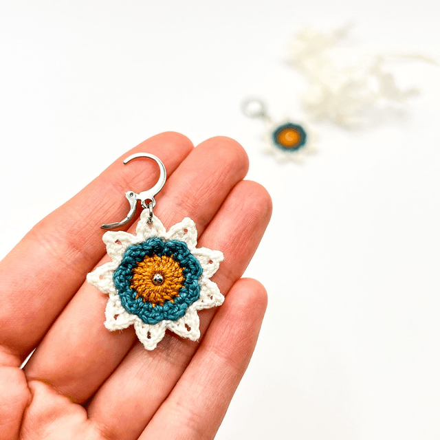 Boucles d’oreilles fleurs Corolles ~ M ~ Bleu canard / Terracotta