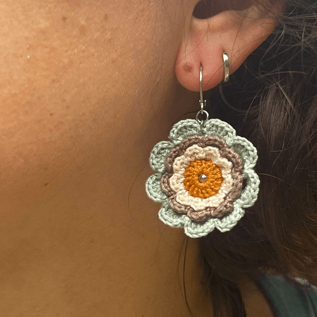 Boucles d’oreilles fleurs Corolles ~ L ~ Ocre / Vert d'eau