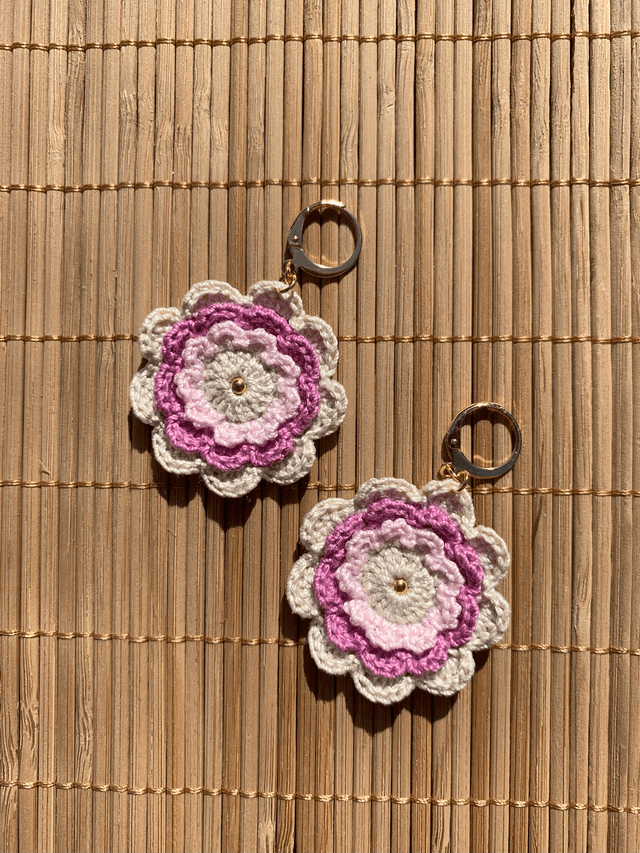 Boucles d’oreilles fleurs Corolles ~ L ~ Lin / Rose