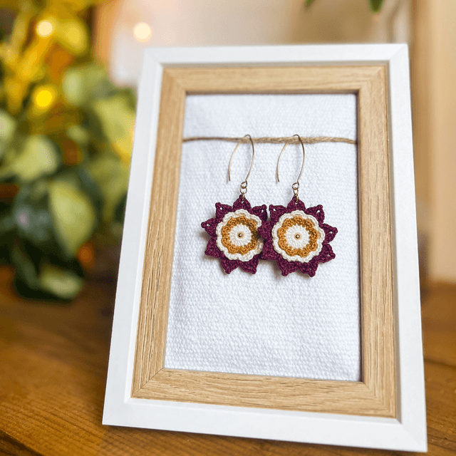Boucles d’oreilles fleurs Corolles ~ L ~ Burgundy / Terracotta