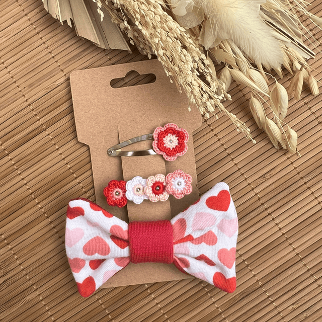Lot de Barrettes ~ Cœur Rouge Rose et Blanc