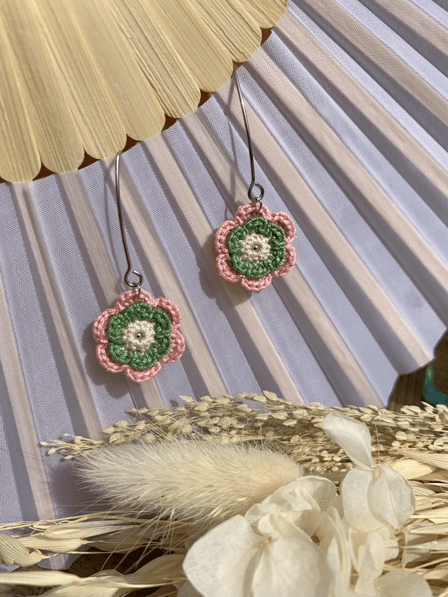 Boucles d’oreilles fleurs Corolles ~ S ~ Rose / Vert