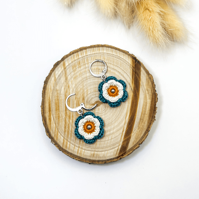 Boucles d’oreilles fleurs Corolles ~ S ~ Bleu canard / Terracotta