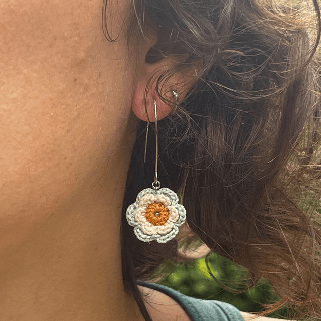 Boucles d’oreilles fleurs Corolles ~ S ~ Ocre / Vert d'eau