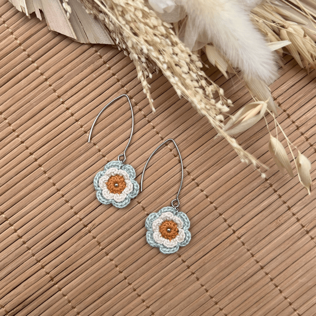 Boucles d’oreilles fleurs Corolles ~ S ~ Ocre / Vert d'eau