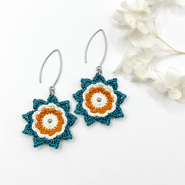 Boucles d’oreilles fleurs Corolles ~ L ~ Bleu canard / Terracotta