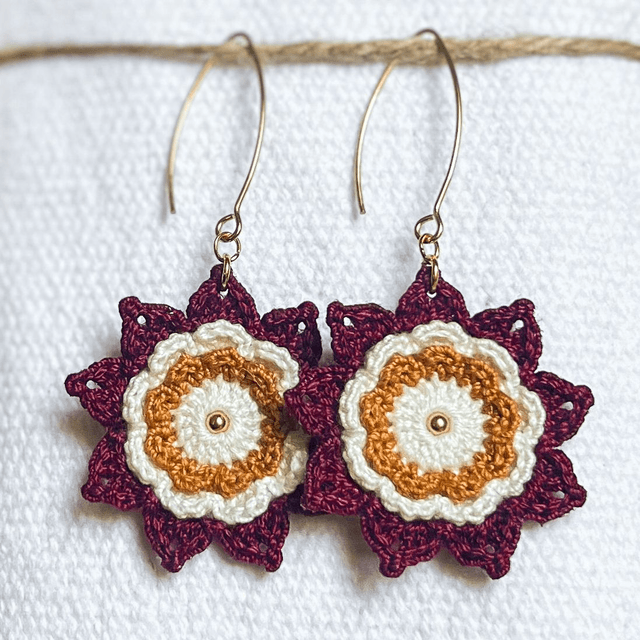 Boucles d’oreilles fleurs Corolles ~ L ~ Burgundy / Terracotta