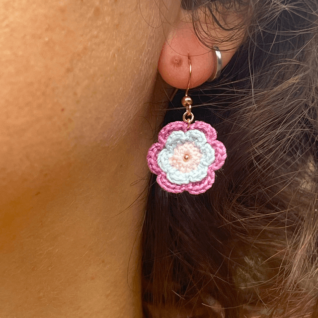 Boucles d’oreilles fleurs Corolles ~ M ~ Rose / Bleu 