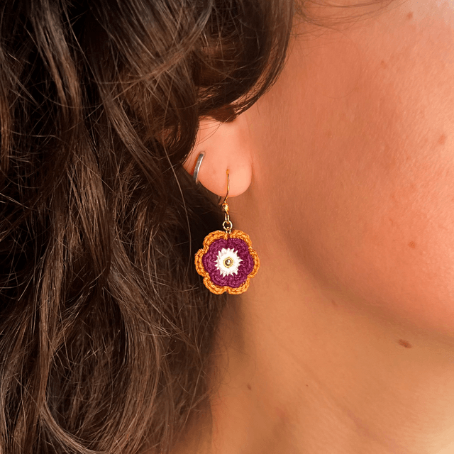 Boucles d’oreilles fleurs Corolles ~ S ~ Burgundy / Terracotta