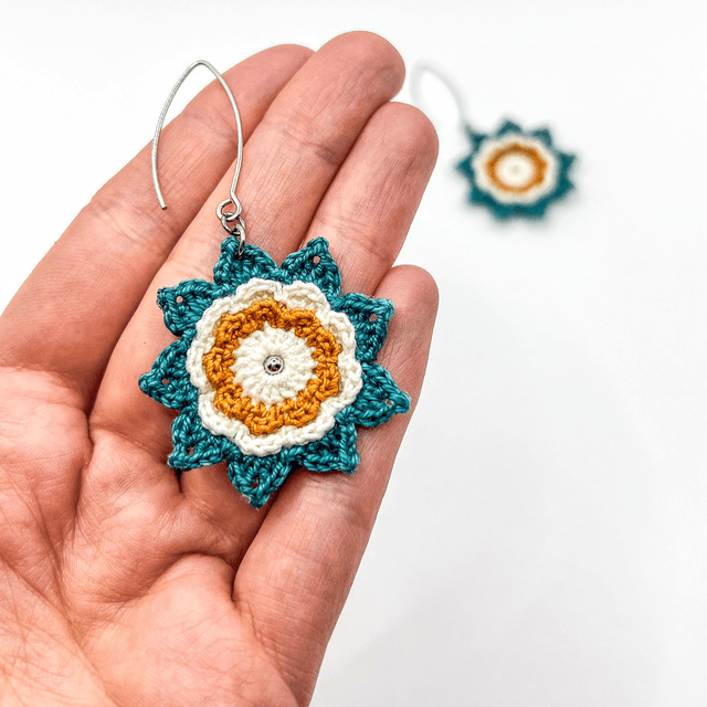 Boucles d’oreilles fleurs Corolles ~ L ~ Bleu canard / Terracotta