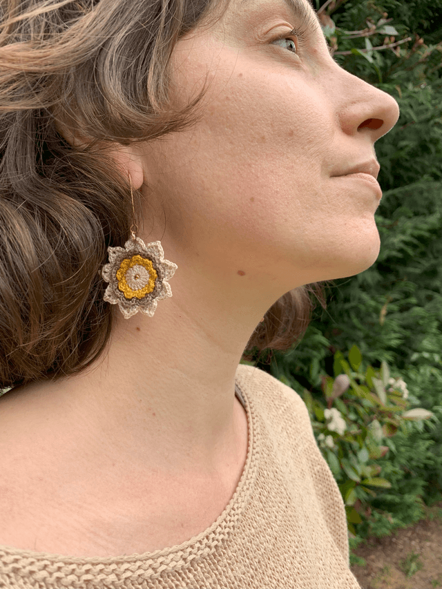 Boucles d’oreilles fleurs Corolles ~ L ~ Jaune / Lin