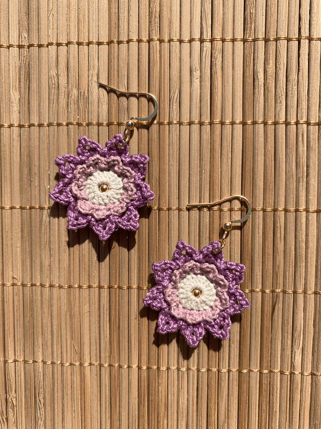 Boucles d’oreilles fleurs Corolles ~ M ~ Violet / Lin