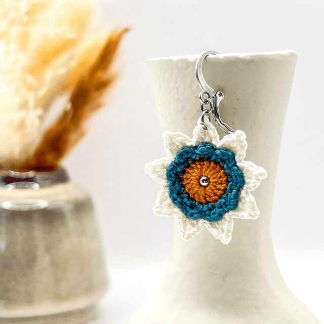 Boucles d’oreilles fleurs Corolles ~ M ~ Bleu canard / Terracotta