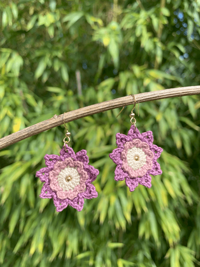 Boucles d’oreilles fleurs Corolles ~ M ~ Violet / Lin