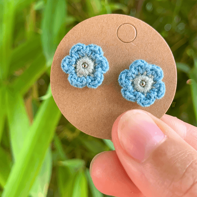 Puces d’oreilles Fleurettes ~ Bleu / Vert d'eau