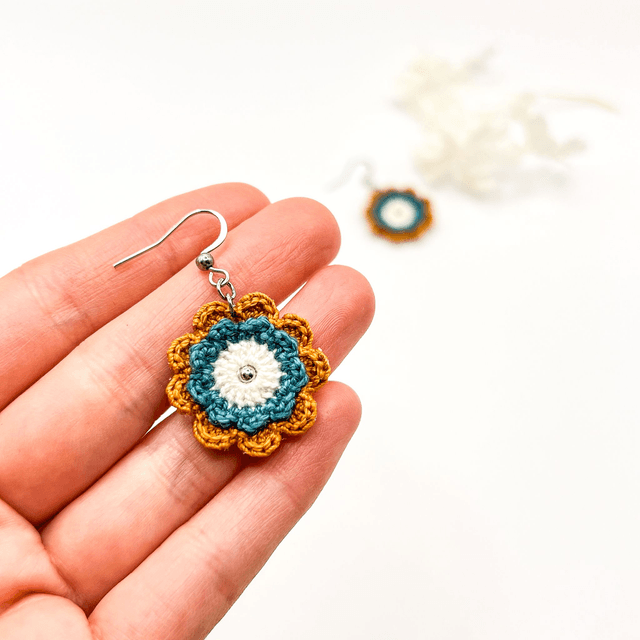 Boucles d’oreilles fleurs Corolles ~ M ~ Bleu canard / Terracotta