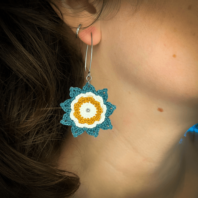 Boucles d’oreilles fleurs Corolles ~ L ~ Bleu canard / Terracotta