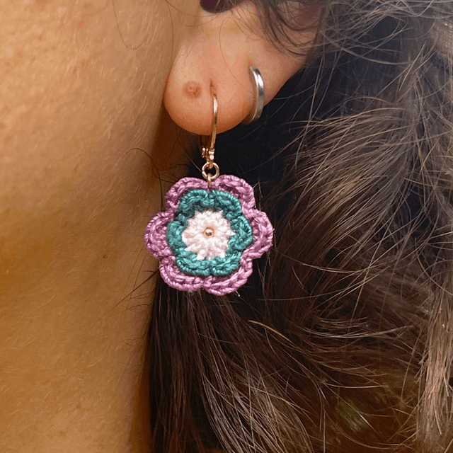 Boucles d’oreilles fleurs Corolles ~ M ~ Violet / Bleu canard