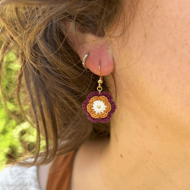 Boucles d’oreilles fleurs Corolles ~ S ~ Bordeaux / Ocre