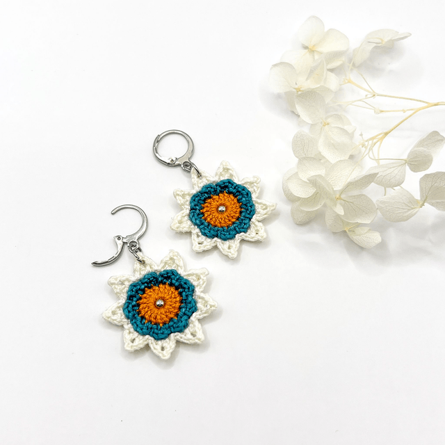 Boucles d’oreilles fleurs Corolles ~ M ~ Bleu canard / Terracotta
