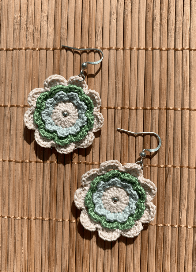 Boucles d’oreilles fleurs Corolles ~ L ~ Vert / Lin