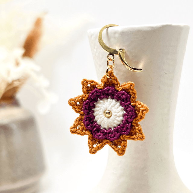 Boucles d’oreilles fleurs Corolles ~ M ~ Bordeaux / Ocre