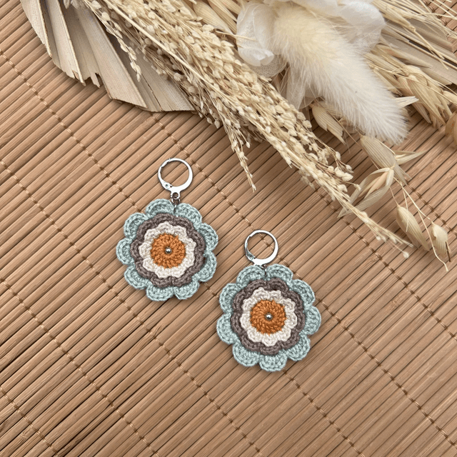 Boucles d’oreilles fleurs Corolles ~ L ~ Ocre / Vert d&#039;eau