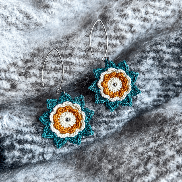 Boucles d’oreilles fleurs Corolles ~ L ~ Bleu canard / Terracotta