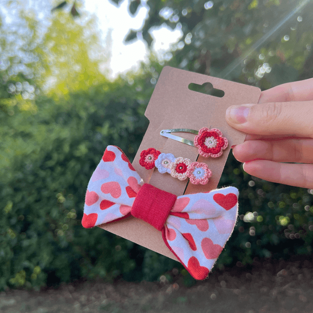 Lot de Barrettes ~ Cœur Rouge Rose et Blanc